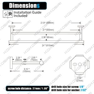 KOKOSIRI Bathroom Towel Bars Double Bath Towel Holders for Toilet Kitchen Cabinet Wall Mount 24 Inch Brushed Gold Stainless Steel B5005BG-L24