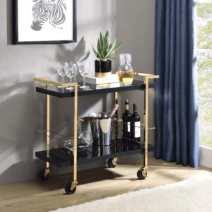 OSP Home Furnishings Alios Modern Serving Cart, Black Gloss Finish and Gold Frame