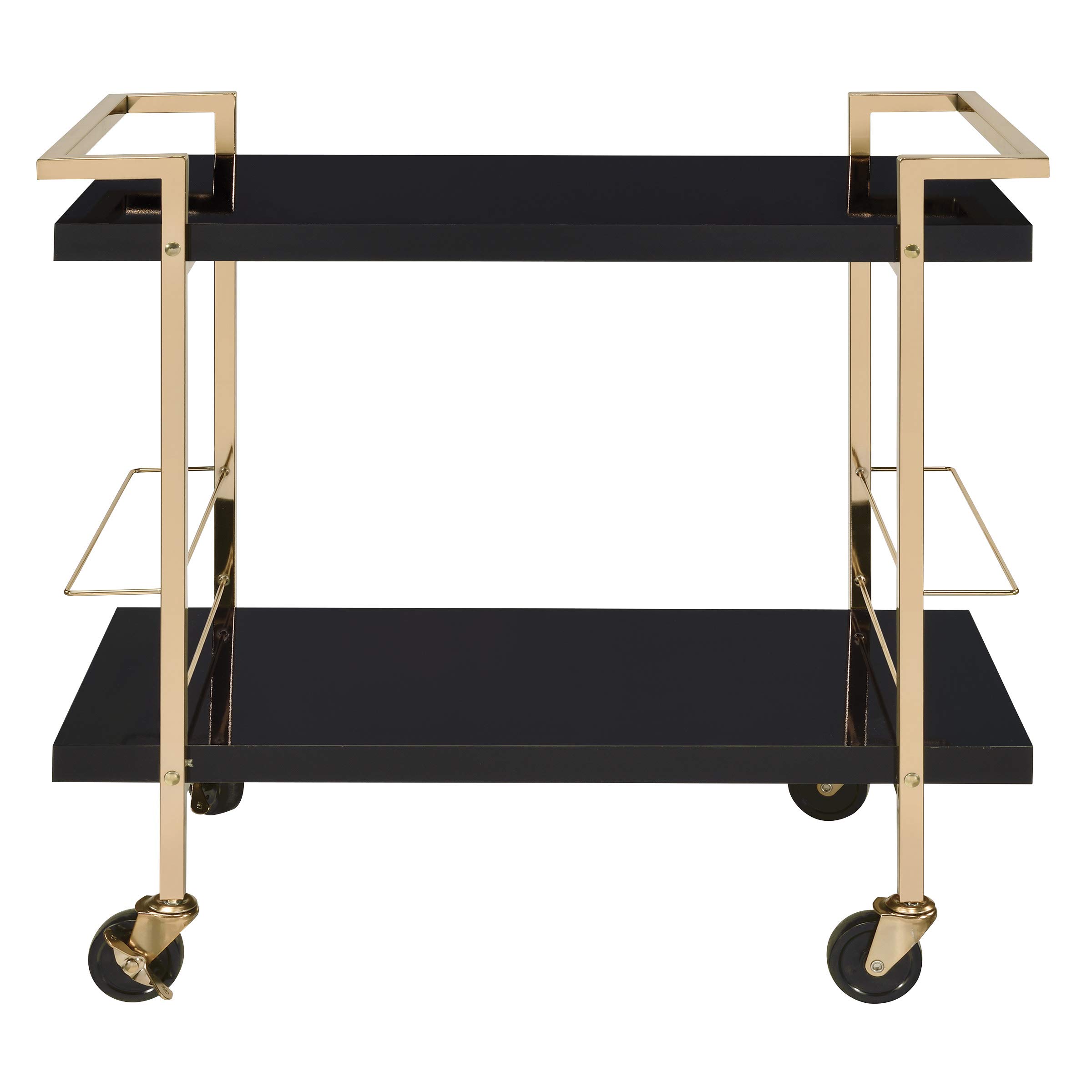 OSP Home Furnishings Alios Modern Serving Cart, Black Gloss Finish and Gold Frame