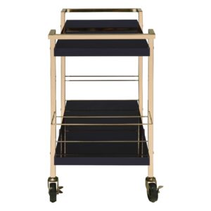 OSP Home Furnishings Alios Modern Serving Cart, Black Gloss Finish and Gold Frame