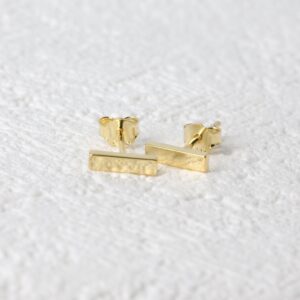 14K Gold Plated Dainty Tiny Bar, Ball, Trio Ball, Delta, Circle Disc and Heart Stud Earrings (Bar - Gold)