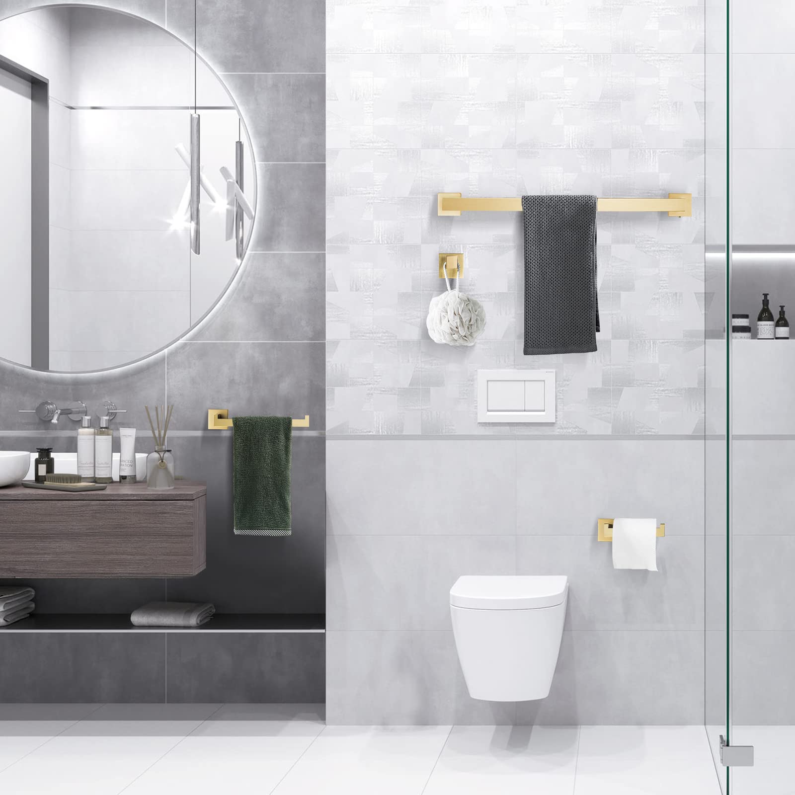 TURS Brushed Gold Single Towel Bar Stainless Steel Bathroom Towel Holder Rail Wall Mounted Towel Rack