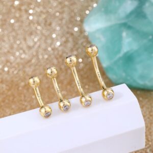 COCHARM 14K Solid Gold Long Bar Belly Button Rings 12mm Real Gold Cute Belly Piercing Rings Snake Eyes 14k Gold Navel Ring Navel Piercing Gold