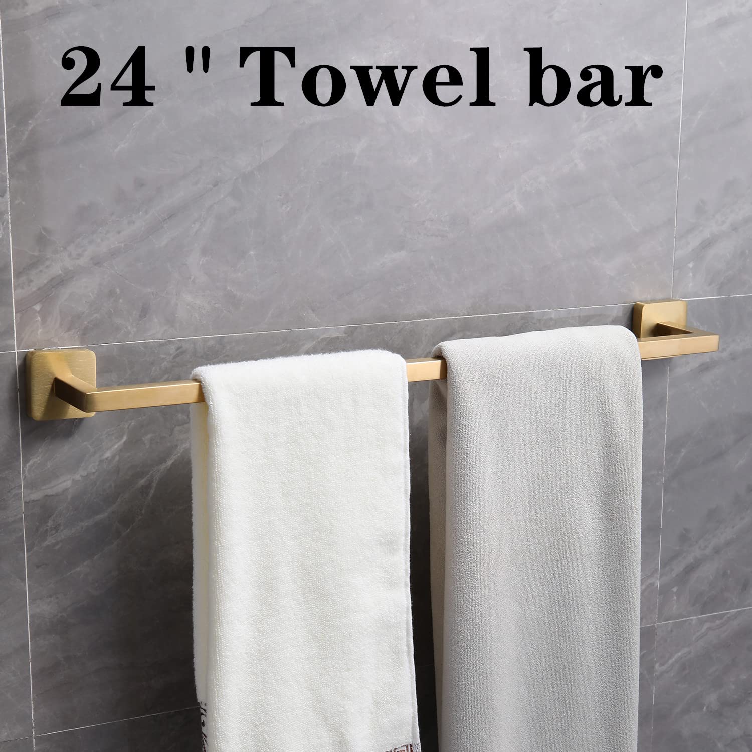 Ntipox 4 Pieces Brusehd Gold Bathroom Hardware Accessories Set,Stainless Steel Square 24" Hand Towel Bar Set Gold, Towel Rack Set Gold, Wall Mounted