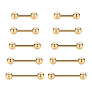 GAGABODY 14G Nipple Rings 12mm Nipple Piercings Gold Nipple Barbells16mm Nipple Jewelry 18mm Long Bar Nipple Ring 20mm Stainless Steel Tongue Barbell 14mm Barbells Piercing Jewelry for Women men