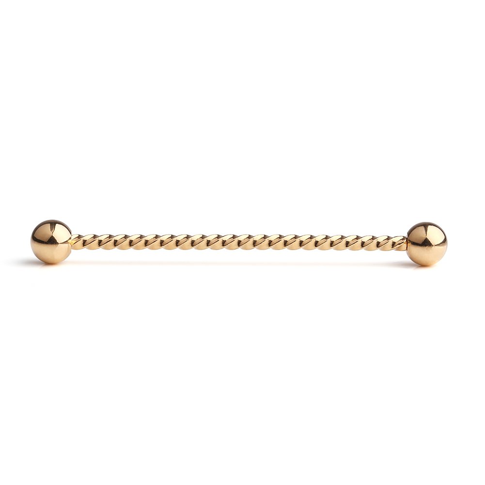 Ruifan 1PC 14 Gauge Braided Bar Industrial Barbell Cartilage Earring Body Piercing Jewelry 1 1/2 Inch(38mm) - Gold