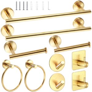 10 Pcs Matte Bathroom Hardware Set SUS304 Bathroom Hanger Set 16 Inch Hand Towel Bar Towel Holder Toilet Paper Holder Angled Hook 2 Robe Towel Hooks Wall Mounted Bathroom Accessory (Gold)