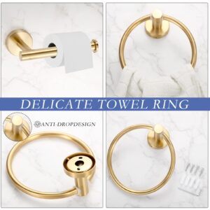 10 Pcs Matte Bathroom Hardware Set SUS304 Bathroom Hanger Set 16 Inch Hand Towel Bar Towel Holder Toilet Paper Holder Angled Hook 2 Robe Towel Hooks Wall Mounted Bathroom Accessory (Gold)