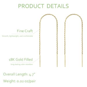 Gold Threader Earrings for Women 18K Gold Filled Chain Earrings Dainty Bar Drop Dangle Long Thread Earring Dangly Double Piercing Hypoallergenic Jewelry Gift