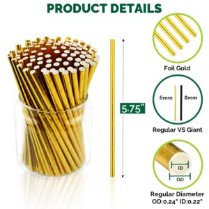 Chunspak 5.75 Inch Disposable Short Gold Paper Straws & Stirrers, Sipping Stir Sticks (500 Counts) - for Cocktail, Short Drinks, Wedding, Party, Bars, Restaurants