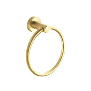 BATHSIR Gold Towel Holder, Brushed Gold Towel Ring Wall Mounted for Bathroom, Heavy Duty Stainless Steel Morden Bathroom Kitchen Wall Mounted Towel Holder