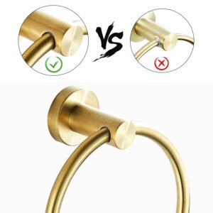 BATHSIR Gold Towel Holder, Brushed Gold Towel Ring Wall Mounted for Bathroom, Heavy Duty Stainless Steel Morden Bathroom Kitchen Wall Mounted Towel Holder