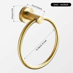 BATHSIR Gold Towel Holder, Brushed Gold Towel Ring Wall Mounted for Bathroom, Heavy Duty Stainless Steel Morden Bathroom Kitchen Wall Mounted Towel Holder