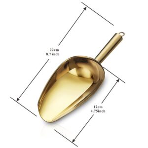 Berglander Stainless Steel Gold Ice Scoop 6 OZ, Titanium Golden Plating Metal Ice Scooper For Ice Maker, Multipurpose For Candy Wedding Kitchen Bar Party, Pet Animal Dog Food Scoop Beach Shovel