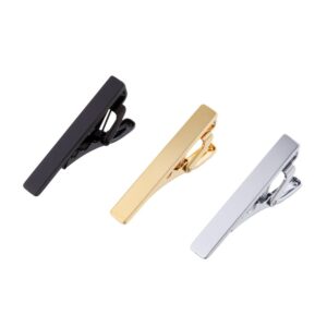 anotherkiss men's skinny tie clip set with gold silver black 3 tone, 1.5 inches