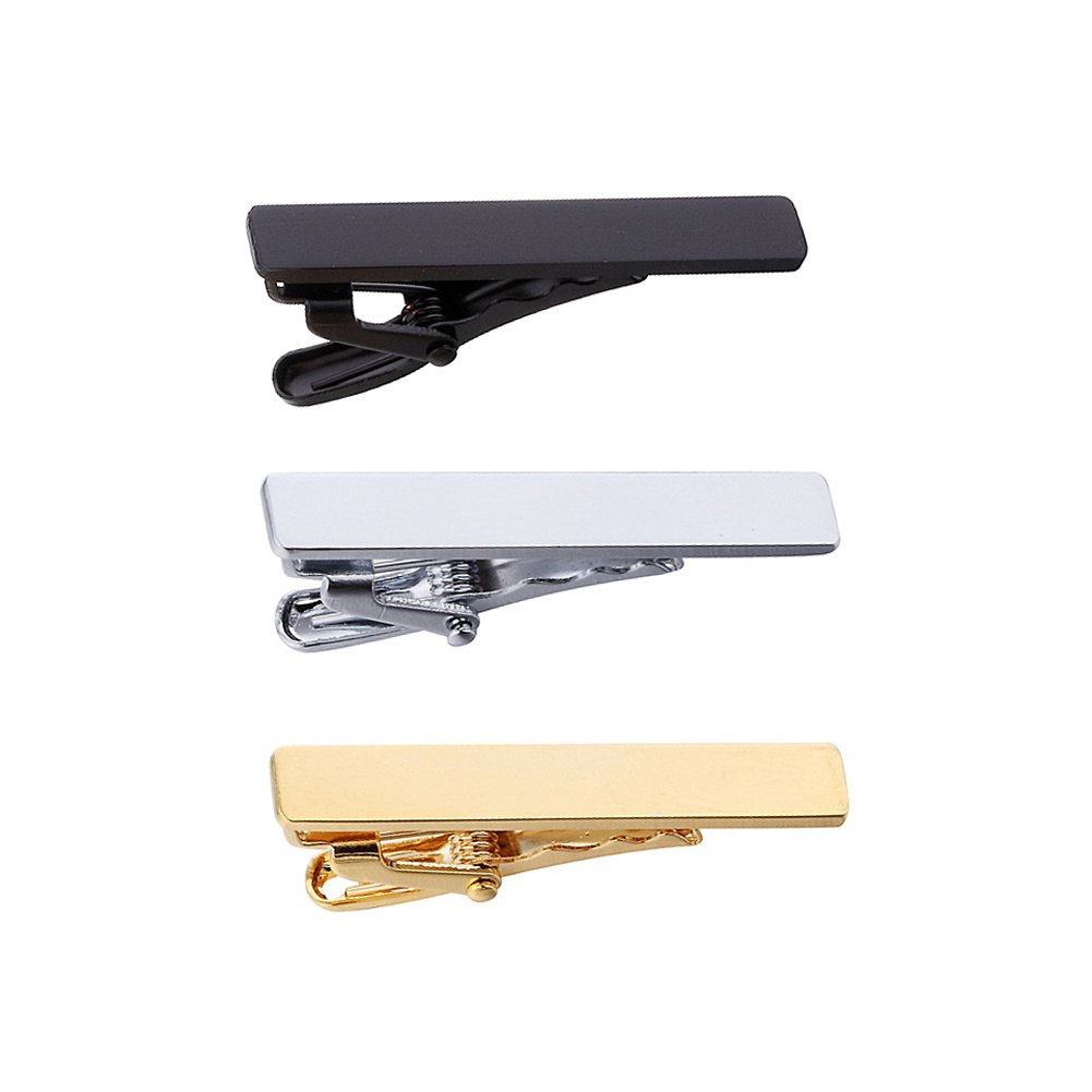 AnotherKiss Men's Skinny Tie Clip Set with Gold Silver Black 3 Tone, 1.5 Inches