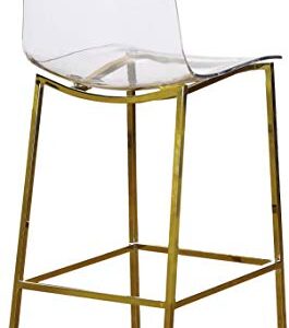 Meridian Furniture Lumen Collection Modern Contemporary Acrylic Counter Stool with Stainless Steel Base, 16.5" W x 20" D x 42" H, Gold