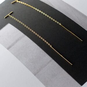 Gold Bar Threader Earrings Silver Simple Long Chain Dangling Drop Minimalist Tassel Double Piercings Pull Through Earrings