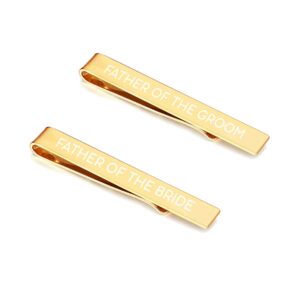 yuunei wedding tie clips 2 pack for father of groom and father of the bride gifts, stainless steel tie bar - gold