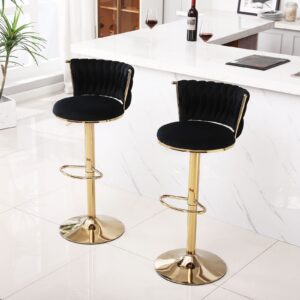 ODUWA Velvet Barstool Set of 4,Woven 360° Swivel Counter Height Bar Stools with Gold Metal Legs,Modern Adjustable Dining Kitchen Pub Accent Chair with Back and Footrest Counter Height Dining Chairs