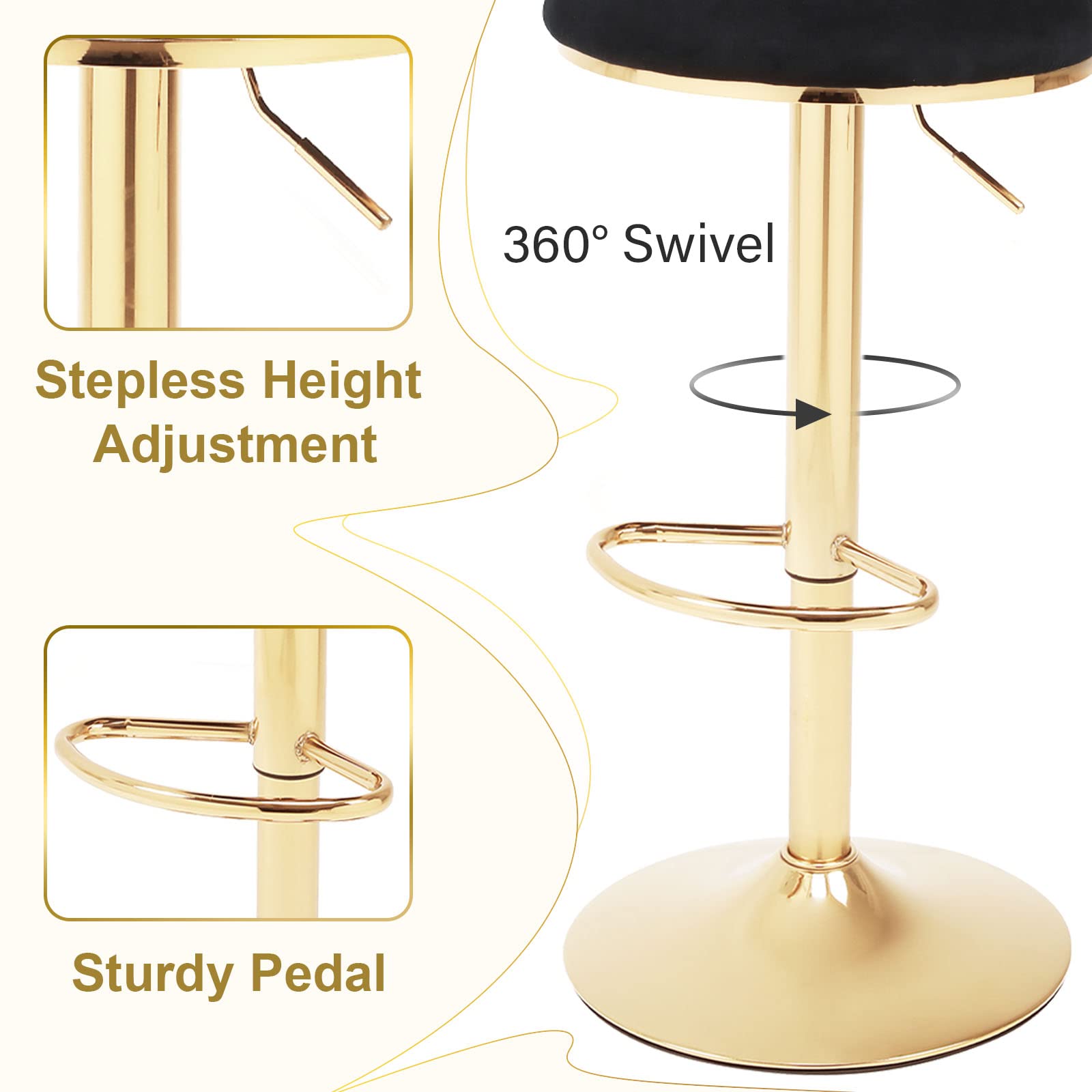 ODUWA Velvet Barstool Set of 4,Woven 360° Swivel Counter Height Bar Stools with Gold Metal Legs,Modern Adjustable Dining Kitchen Pub Accent Chair with Back and Footrest Counter Height Dining Chairs