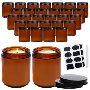 QAPPDA 8oz Amber Candle Jars Set of 30,Round Glass Jars with Black Lids,Empty 250ml Glass Candle Making Jars Bulk Thick Small Food Storage Jars for Spice,Candy,Powder