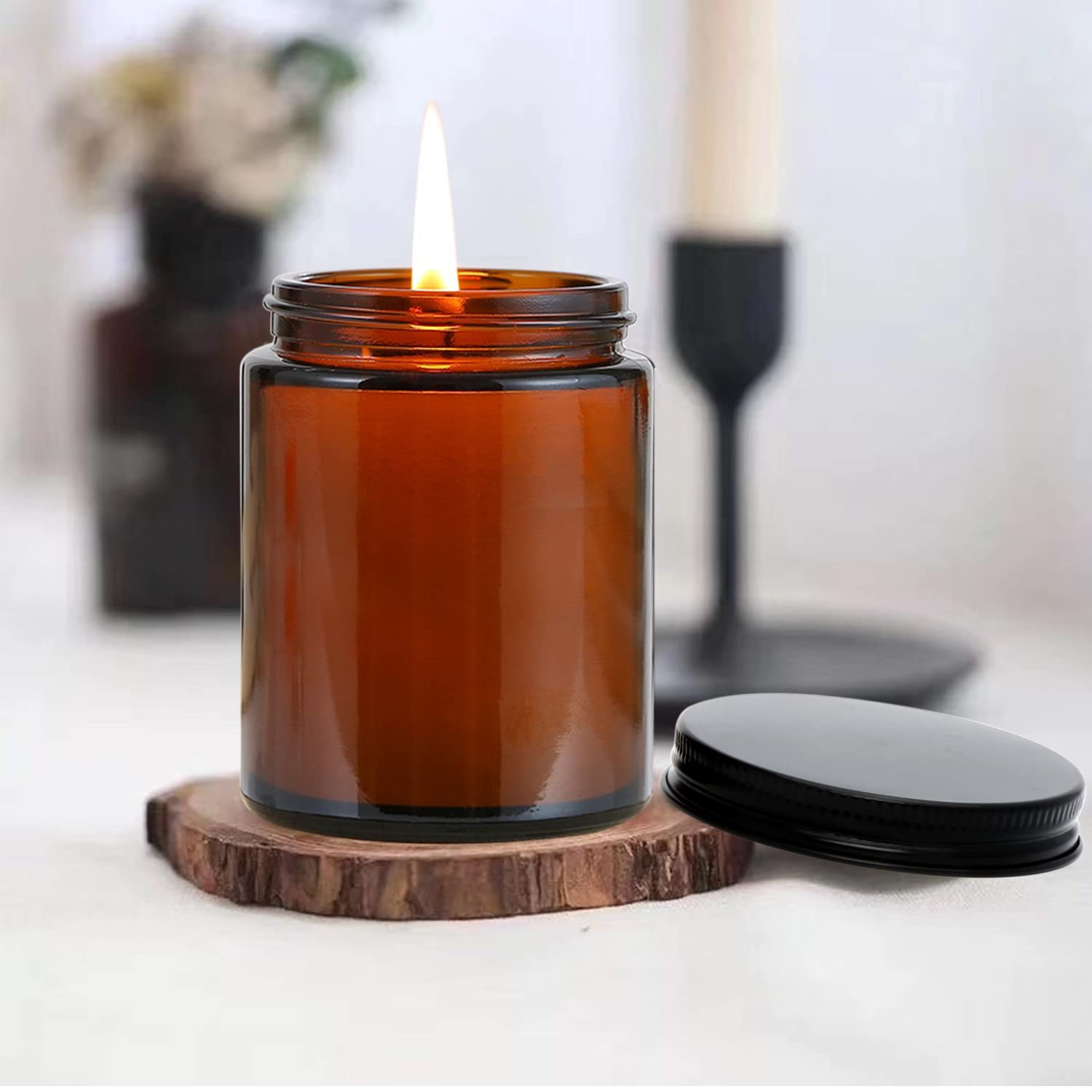 QAPPDA 8oz Amber Candle Jars Set of 30,Round Glass Jars with Black Lids,Empty 250ml Glass Candle Making Jars Bulk Thick Small Food Storage Jars for Spice,Candy,Powder