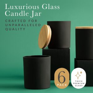 Craft & Venture Candle Jars for Making Candles - 6 pack, 10oz Glass Jar with Bamboo Lids, Matte Black, Empty Candle Containers - Candle Vessels for Bulk Candle Making Supplies. (Cylinder)