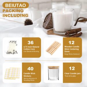 BEIUTAO Candle Jars, 12Pack 10oz Clear Glass Candle Jars With Lids and Candle Wicks, Candle Containers, Candle Making Kit for Making Candles - Dishwasher Safe