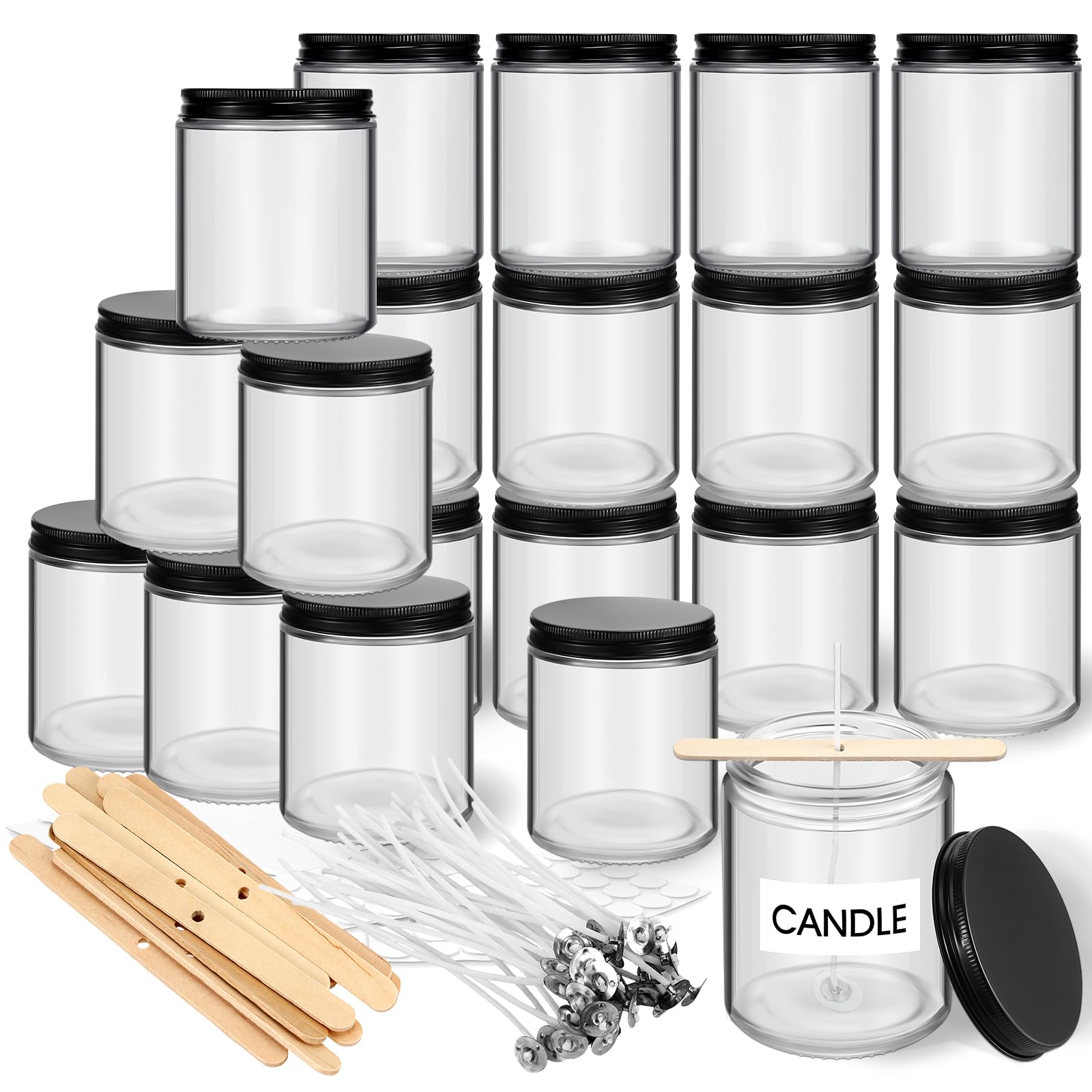 Dandat Candle Making Kit for Adults Beginners Candle Making Supplies DIY Crafts Kits including 20 Candle Jars with 100 Candle Wick 100 Wicks Stickers and Wooden Centering Devices for Making Candles