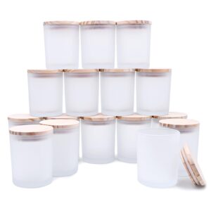 showin thick candle jars for making candles 16 pcs, 7 oz empty jars with wood lids for candle making, sample container - dishwasher safe, frosted white