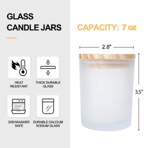 SHOWIN Thick Candle Jars for Making Candles 16 Pcs, 7 OZ Empty Jars with Wood Lids for Candle Making, Sample Container - Dishwasher Safe, Frosted White