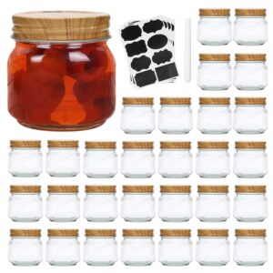 accguan mason jars, glass jar 8oz with regular lids(wood grain iron lid), ideal for jam, honey, wedding favors, shower favors, 30 pack