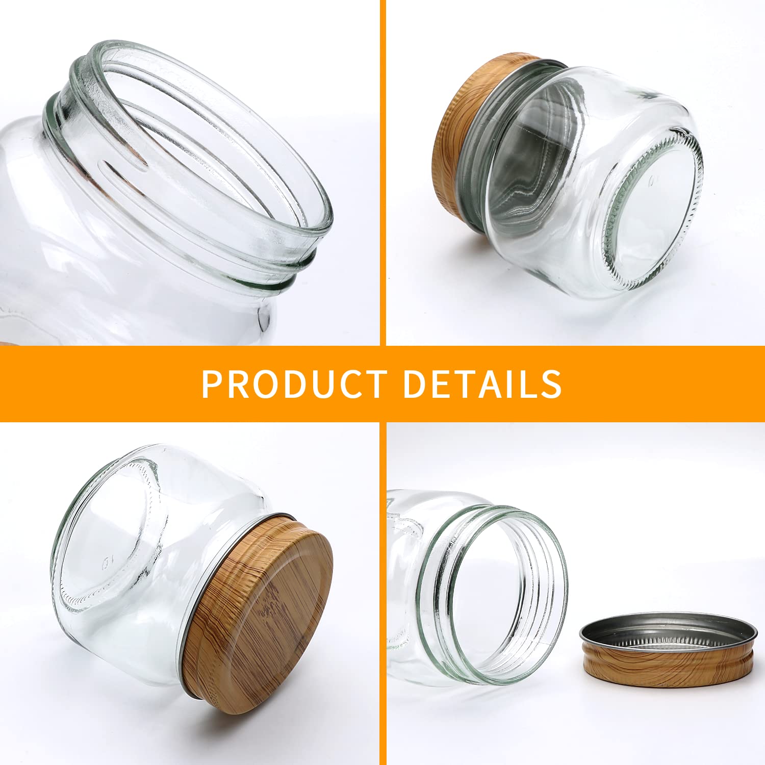 Accguan Mason Jars, glass jar 8OZ With Regular Lids(Wood Grain Iron Lid), Ideal for Jam, Honey, Wedding Favors, Shower Favors, 30 PACK
