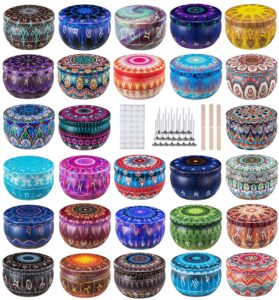 ahyiyou candle tins candle making kits 28 pcs 28 zodiac patterns 2.2 oz, diy empty candle containers with lids, candle wicks, wicks holder, wicks stickers, arts & crafts, storage & more