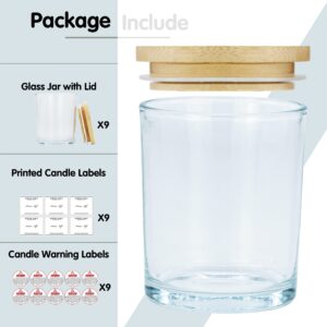 15pack, 7oz Thickened Glass Candle Jars with Bamboo Lids, Clear Candle Containers, Candle Vessels for Hand Candle Making DIY Craft