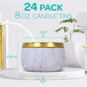 Hearts & Crafts Marble Candle Tins 8 oz with Lids - 24-Pack of Bulk Candle Jars for Making Candles, Arts & Crafts, Storage, Gifts, and More - Empty Candle Jars with Lids