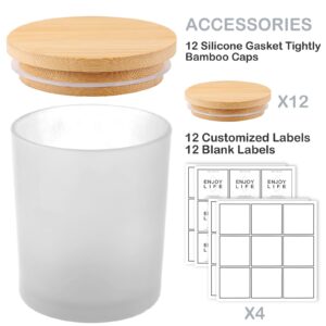 GOTIDEAL 12 Pack 6 OZ Frosted White Candle Jars with Bamboo Lids for Making Candles Supplies, Bulk Empty Candle Containers Tins Small Glass Jars for Candle Soy Wax