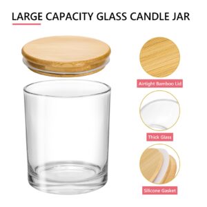 15 Pack Empty Clear Candle Jars with Bamboo Lids,10 OZ Glass Candle Jars for Making Candles,Bulk Jars for Making Candle Containers-Dishwasher Safe (Clear)