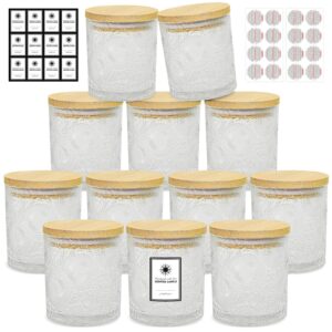 supmind 8oz embossed candle jars for making candles, 12 pack luxury clear candle jars bulk empty glass candle containers with bamboo lids, stickers labels - dishwasher safe