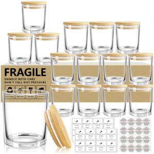 Artcome 16 Pcs Candle Glass Jars with Bamboo Lids Set for Making Candles - 16 7oz Empty Candle Jars, 16 Bamboo Lids, 16 Label Stickers, 16 Warning Labels, Dishwasher Safe