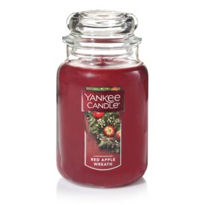 yankee candle apple wreath scented, classic 22oz large jar single wick candle, over 110 hours of burn time | holiday gifts for all