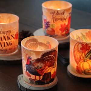 Thanksgiving Candle Holders 4PCS, SHMILMH Glass Votive Candle Holders Tea Lights Candle Jars for Fall Table Centerpiece Decoration, Fireplace, Mantel