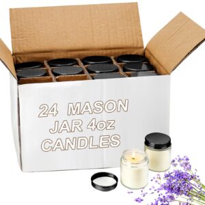 Lounsweer 24 Pcs Bulk Candles Mini Mason Jar Candles 4oz Small Scented Wedding Favors Gifts Lavender Wax Stress Relief Aromatherapy Candles for Christmas Birthday Baby Shower Party Favors(Black)