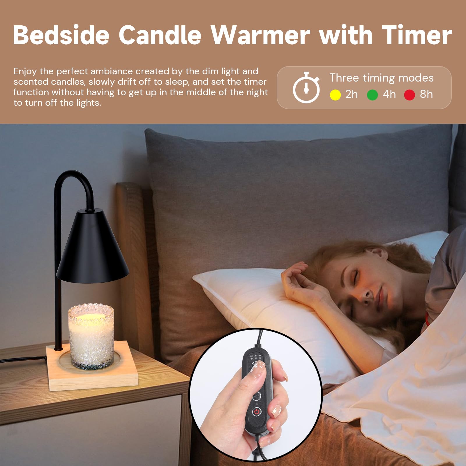 Erumpere Candle Warmer Lamp, Dimmable Candle Warmer Lamp for Jar Candles, Electric Candle Warmer Lamp with Timer 2H/4H/8H Nightstand Lamp for Bedroom (2 Wax Warmer Bulbs)