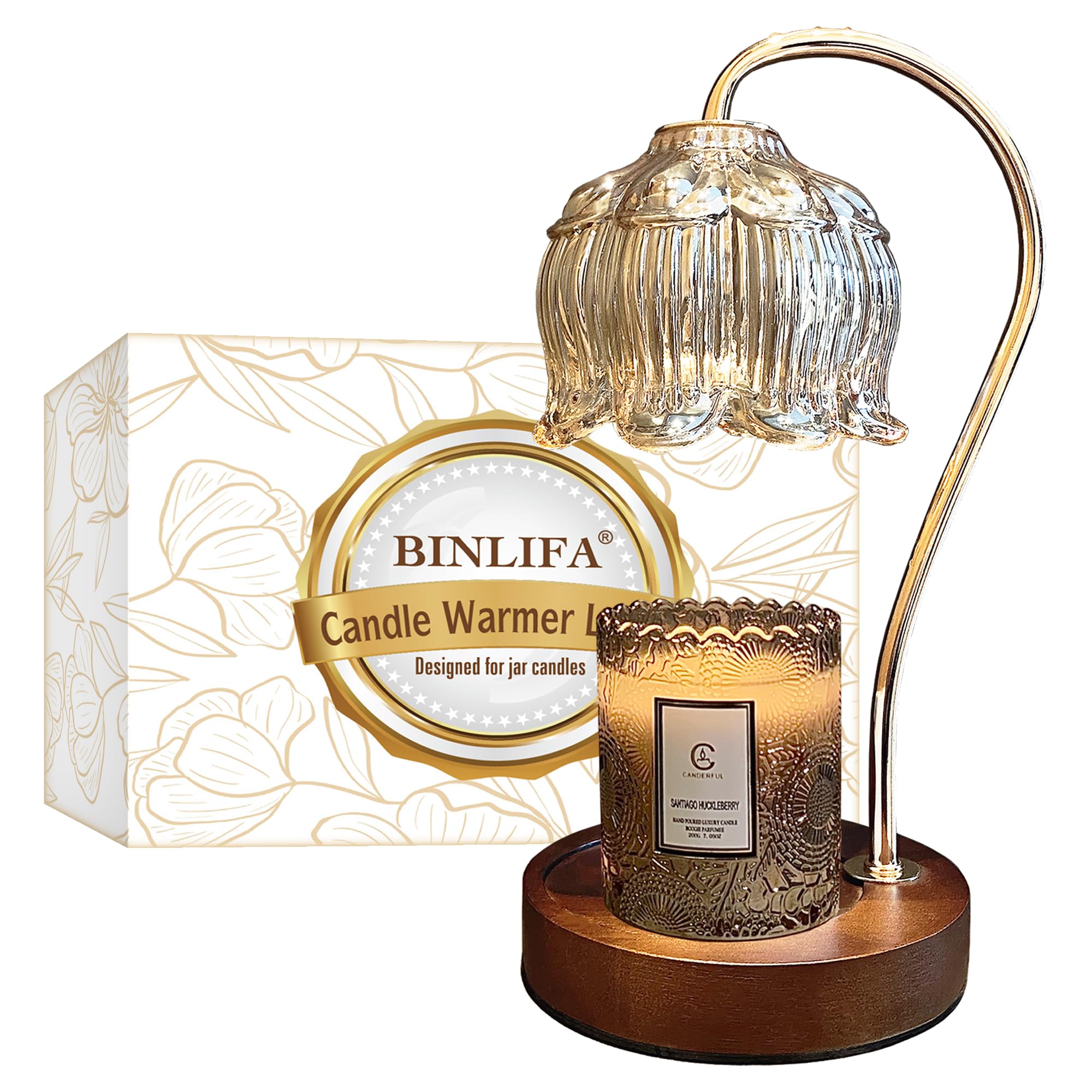 BINLIFA Candle Warmer Lamp, Dimmable Candle Warmer with Timer, Electric Candle Melt Warmer Compatible with Large Jar Candles