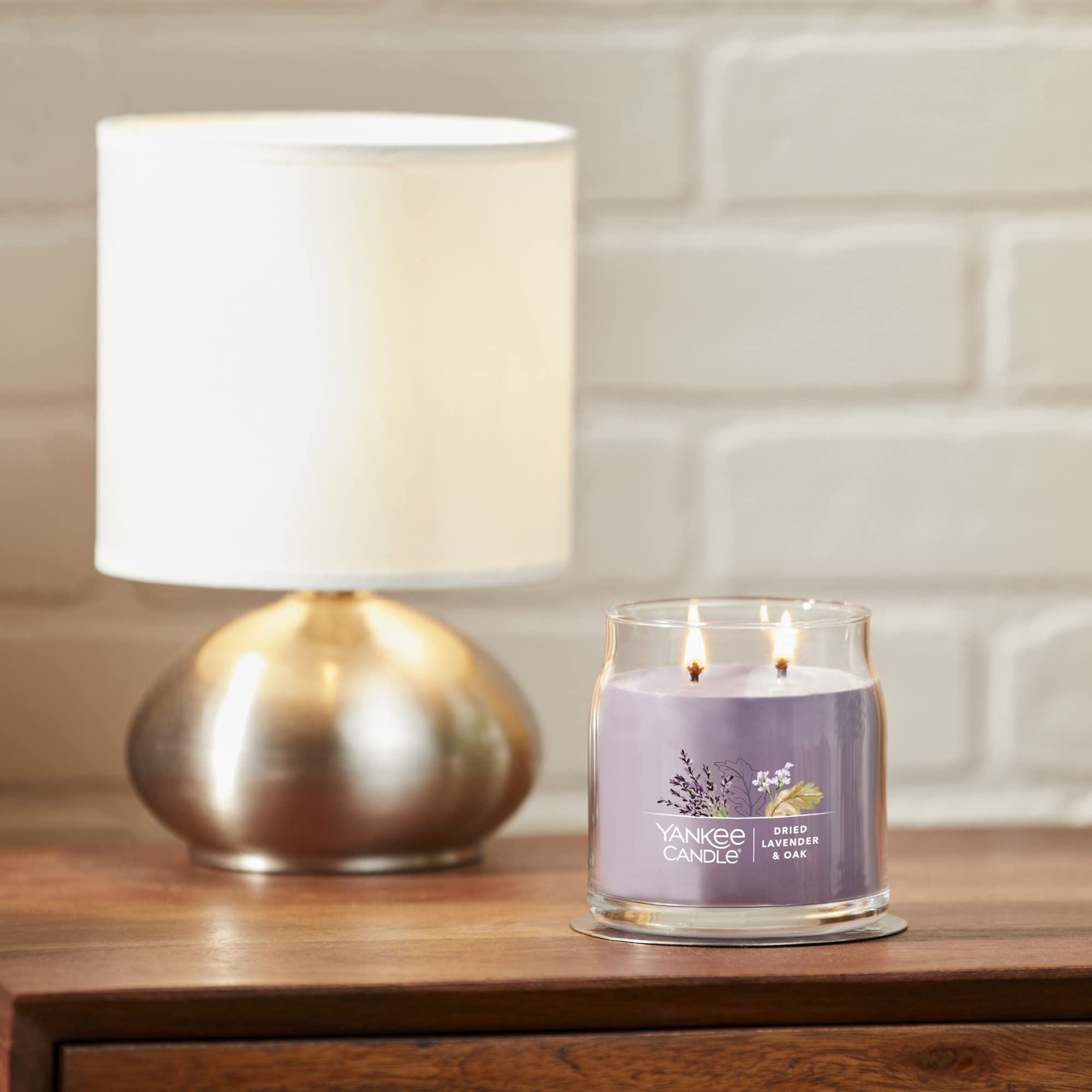 Yankee Candle Dried Lavender & Oak​ Scented, Signature 13oz Medium Jar 2-Wick Candle, Over 35 Hours of Burn Time