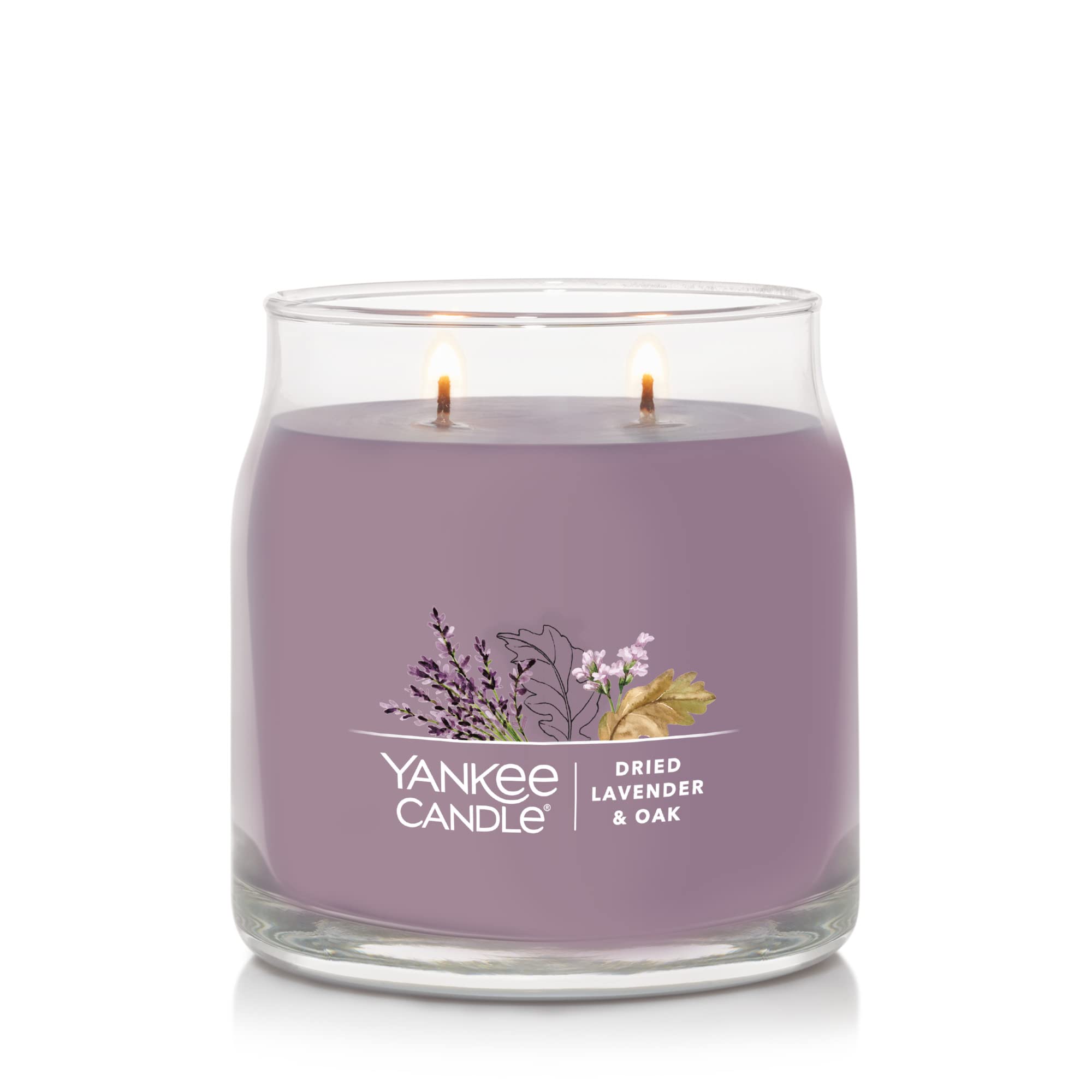 Yankee Candle Dried Lavender & Oak​ Scented, Signature 13oz Medium Jar 2-Wick Candle, Over 35 Hours of Burn Time