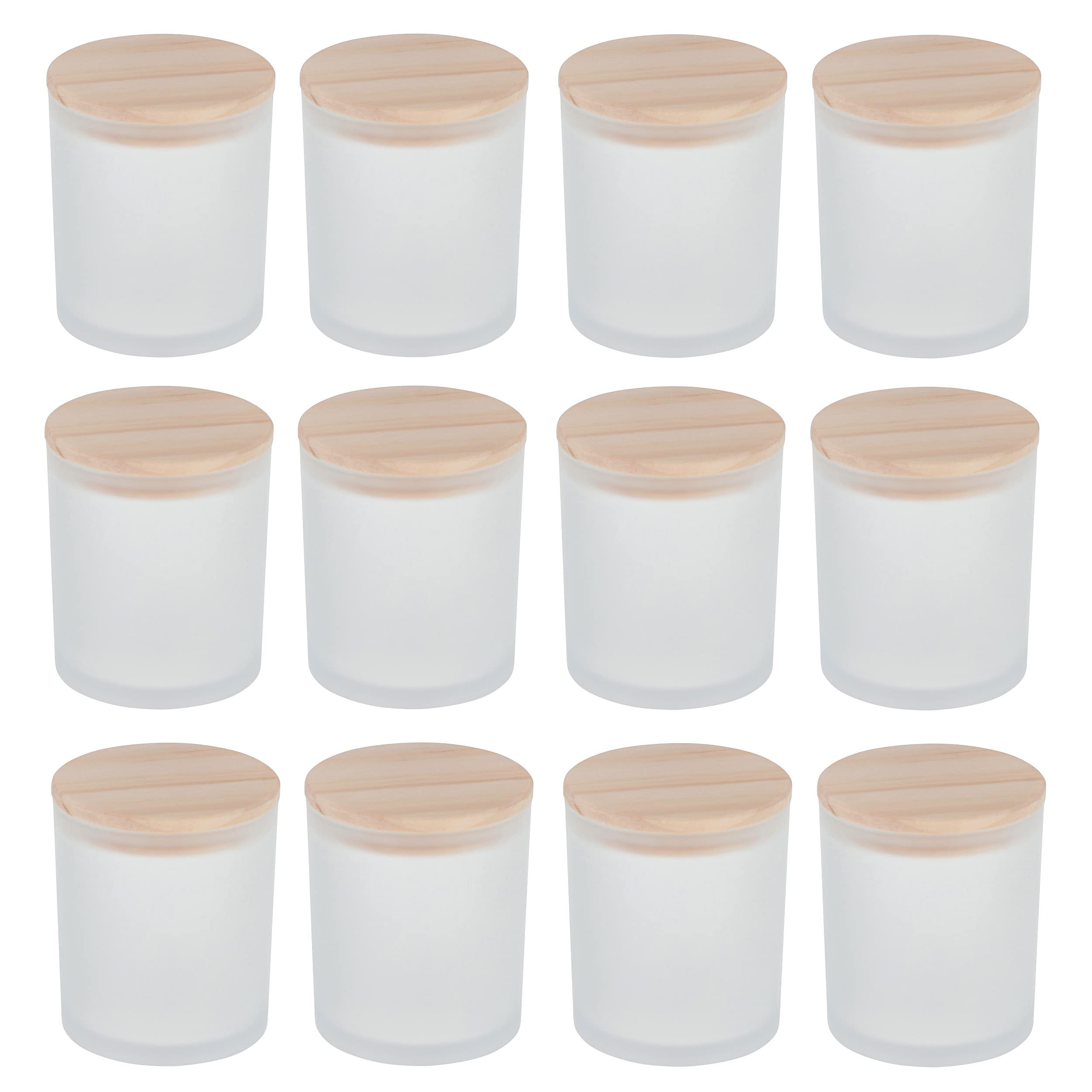 7Penn Empty Frosted Glass Candle Jars with Lids, 12pk - 10oz Candle Making Containers Glass Jars with Airtight Wood Lids