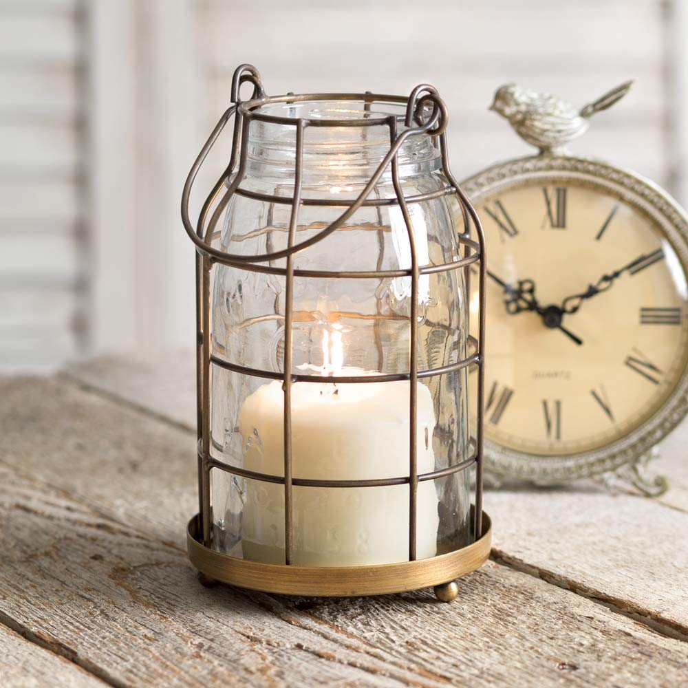 Quart Mason Jar Candle Cage - Antique Brass